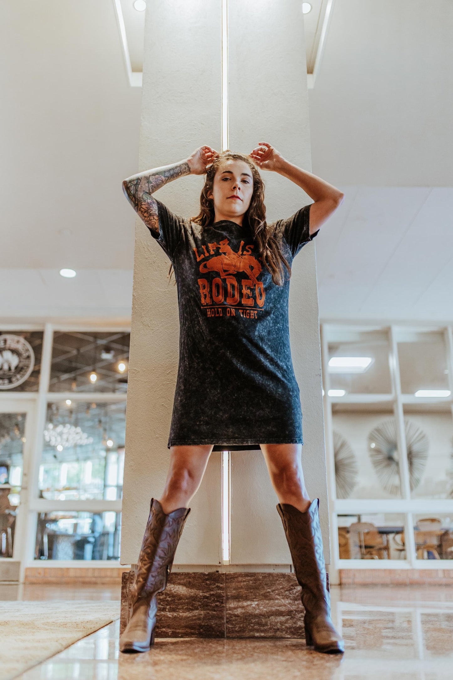 MK350 Life is a Rodeo Mineral Washed Tee Dress - Charcoal