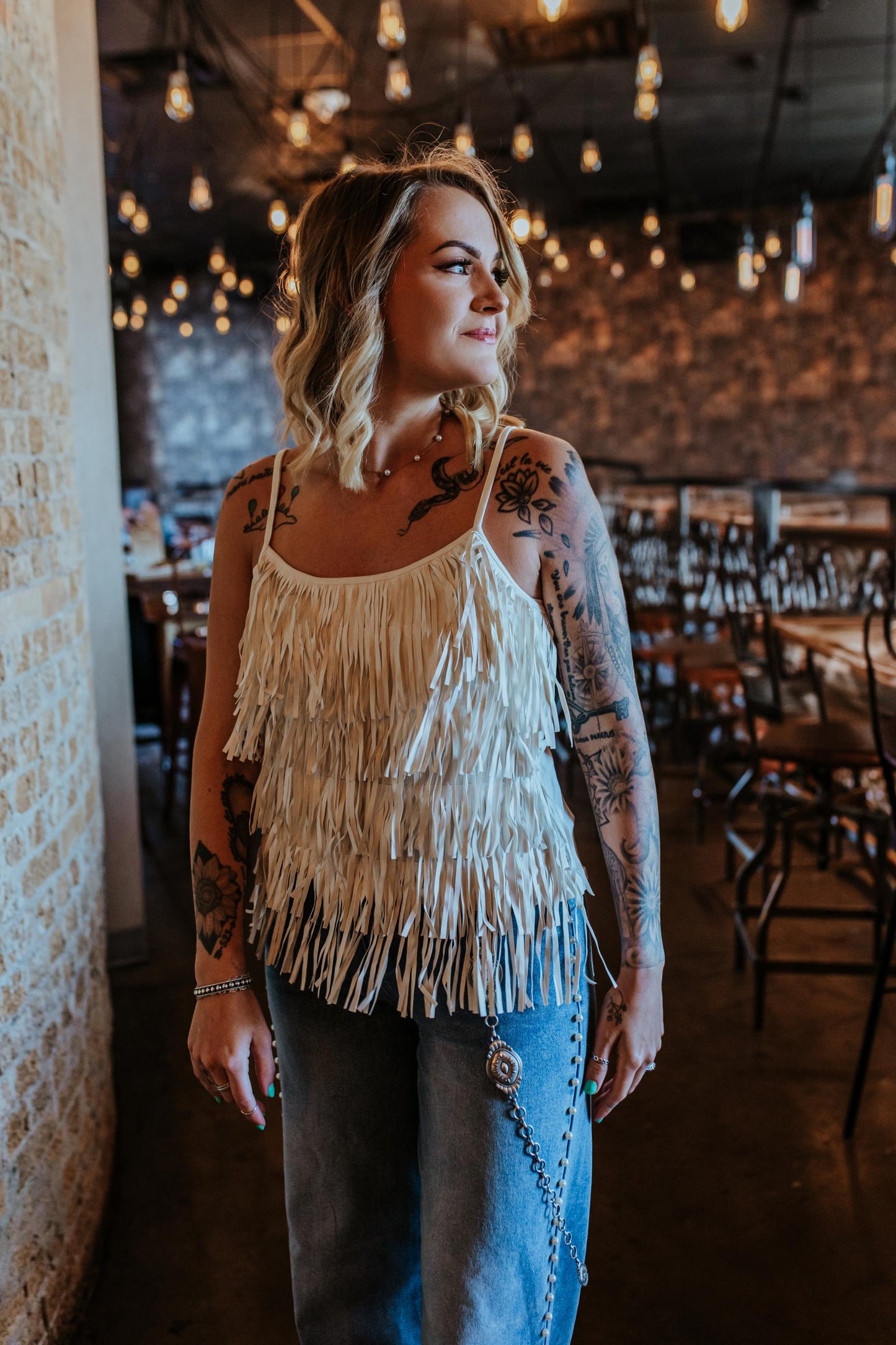 MK0155 Living on the Edge Fringe Tank - White