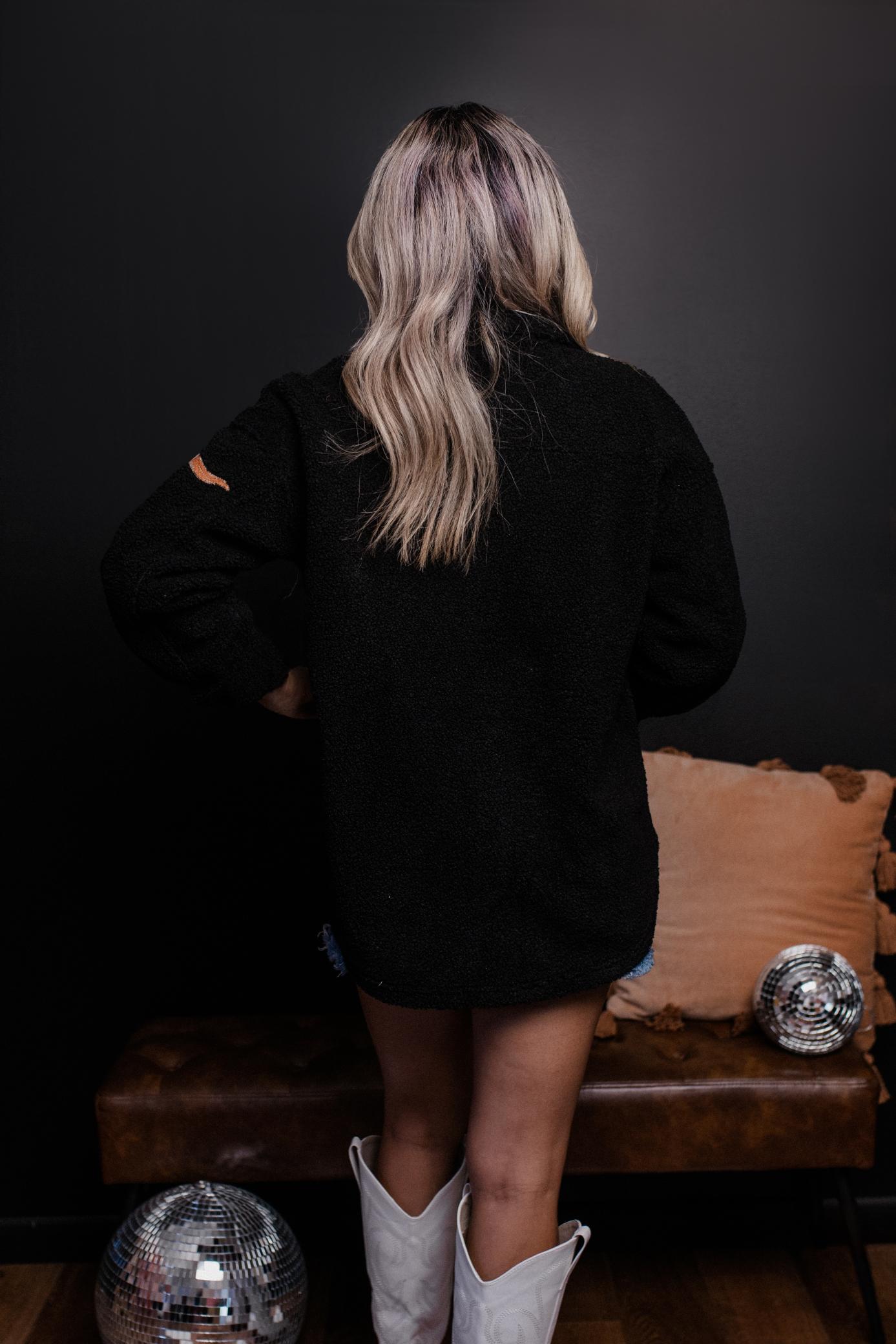 MK549 Oversize Sherpa Embroidery Jacket - BLACK