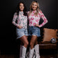 MK564 3D Gemstone LS Mesh Top -Turquoise/Pink