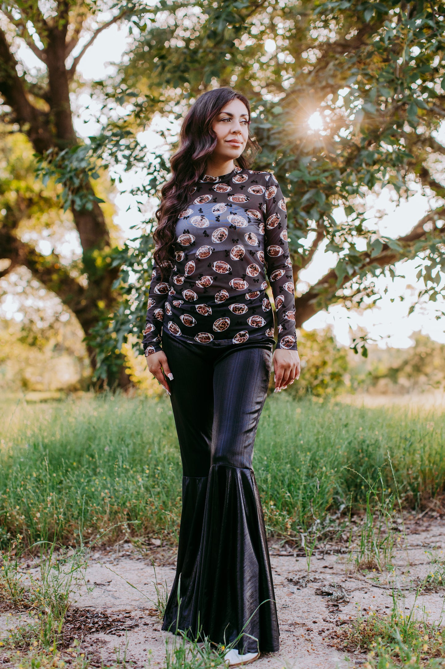 MK468 3D Bows & Football LS Mesh Top