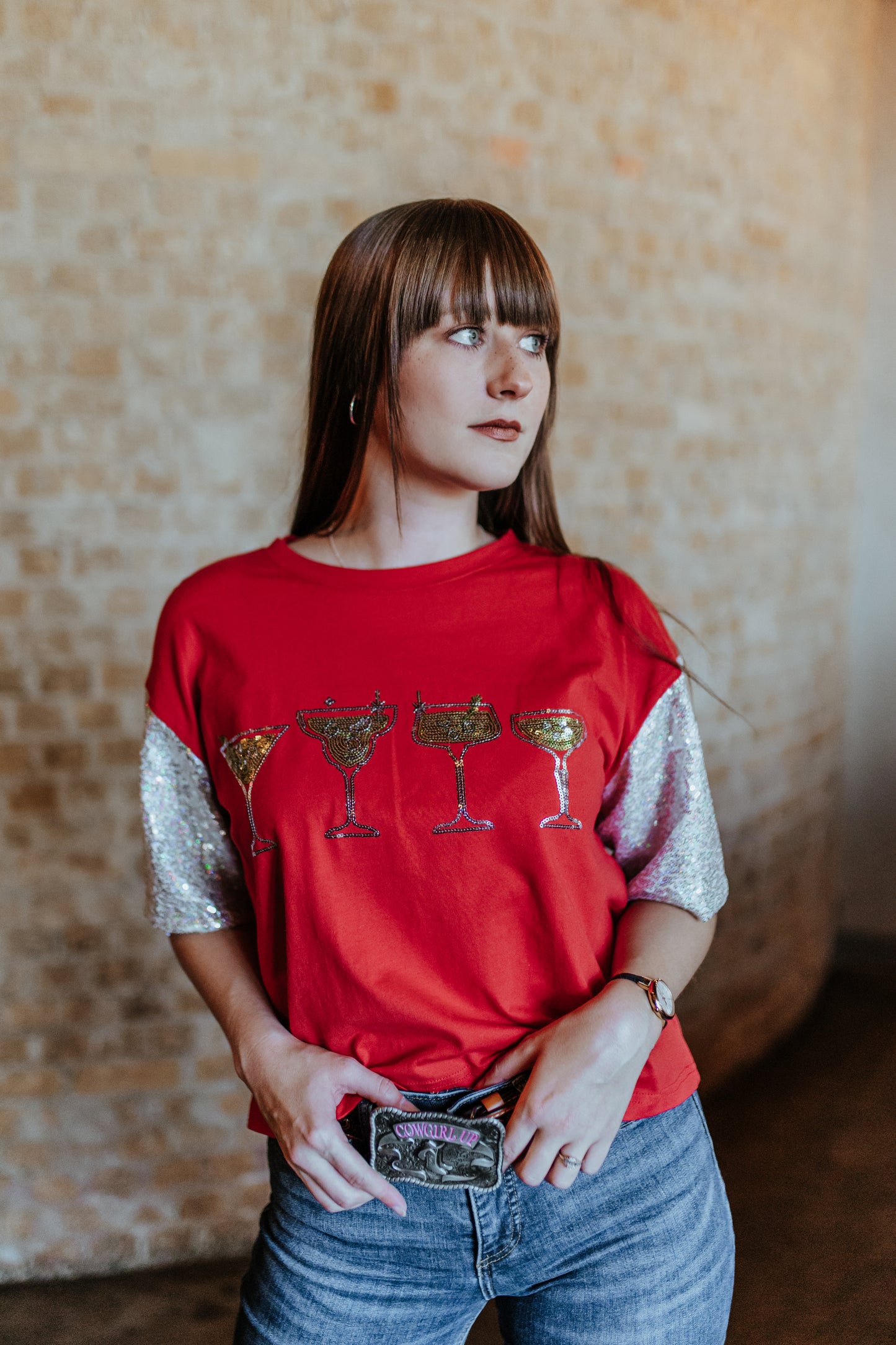 MK404 Cocktail Time Short Sleeve Crop Tee