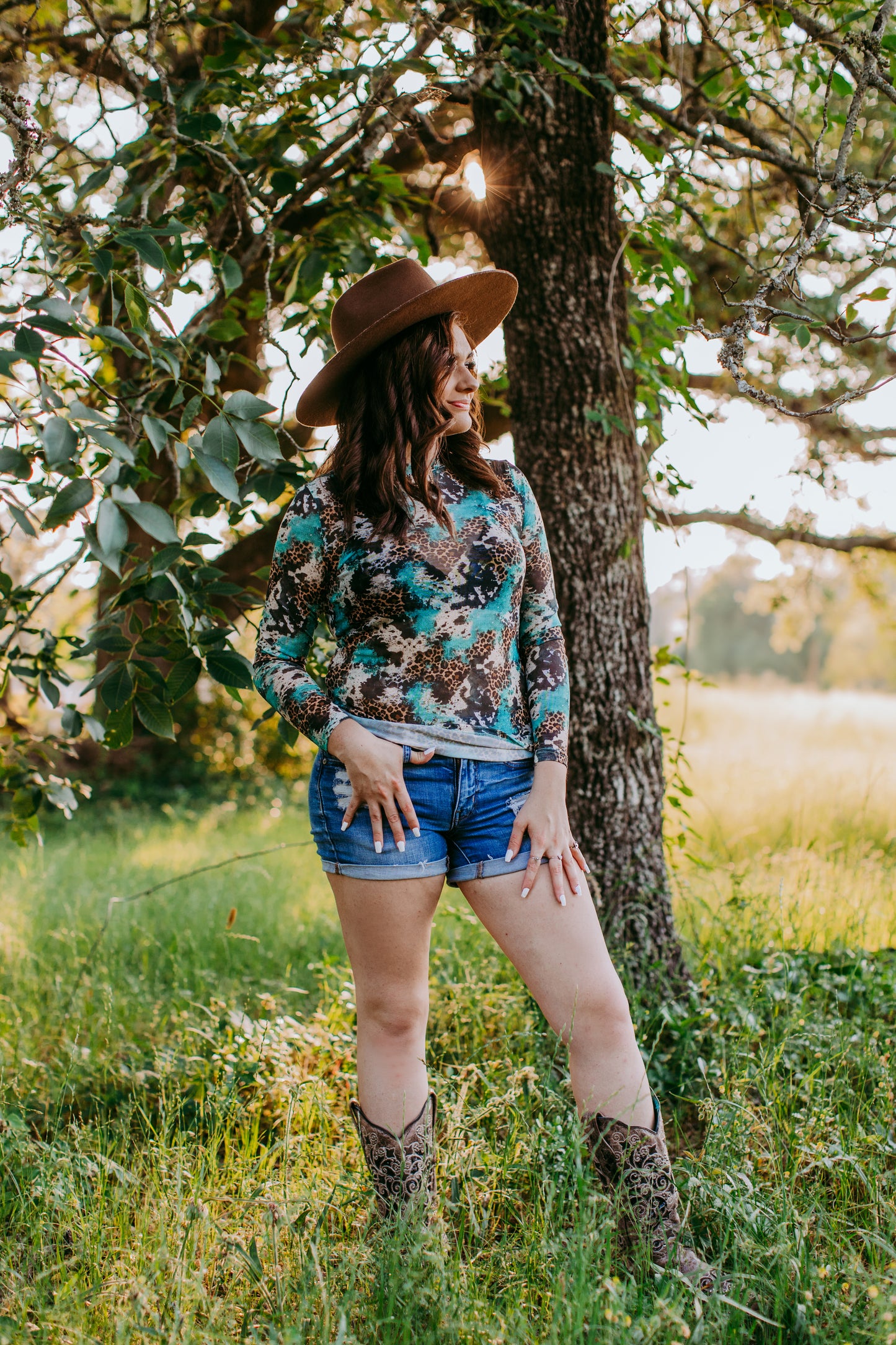 MK466 Mix Print LS Mesh Top