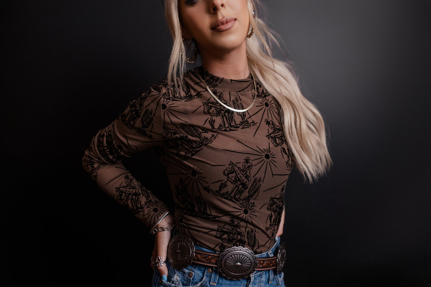 MK498 Sunshine Velvet Mesh Top - Brown