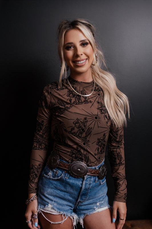 MK498 Sunshine Velvet Mesh Top - Brown