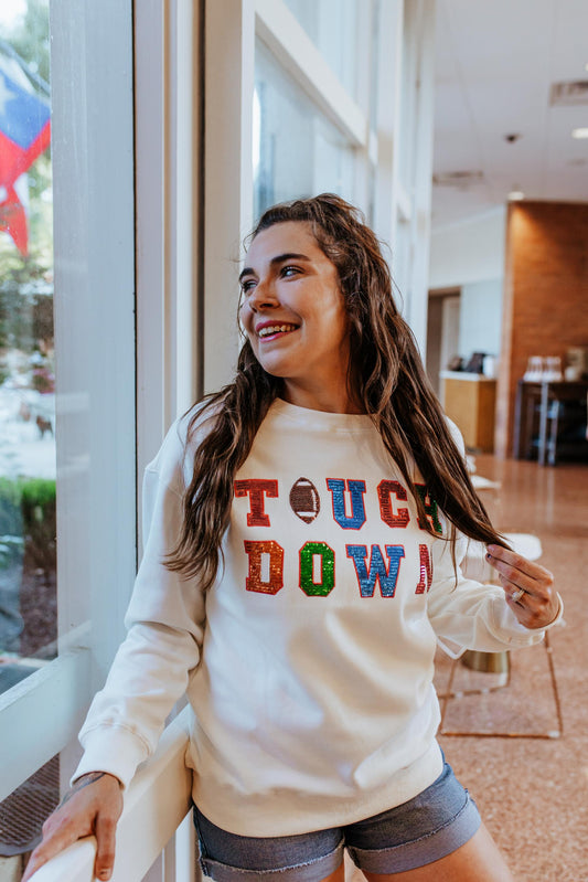 MK177 TOUCHDOWN Sequin Embellished LS Tee-White