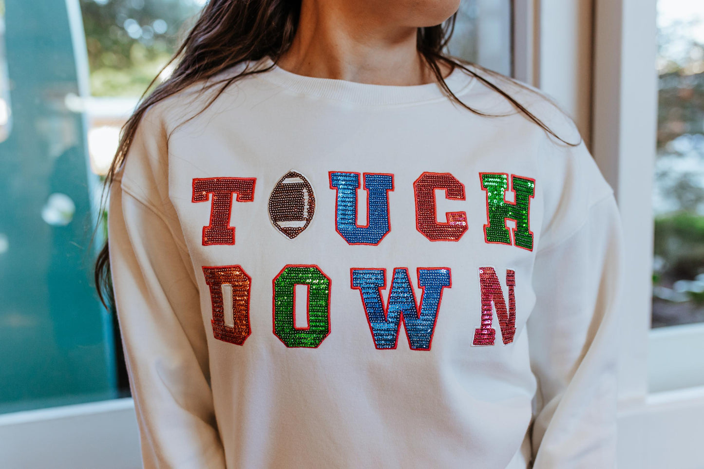 MK177 TOUCHDOWN Sequin Embellished LS Tee-White