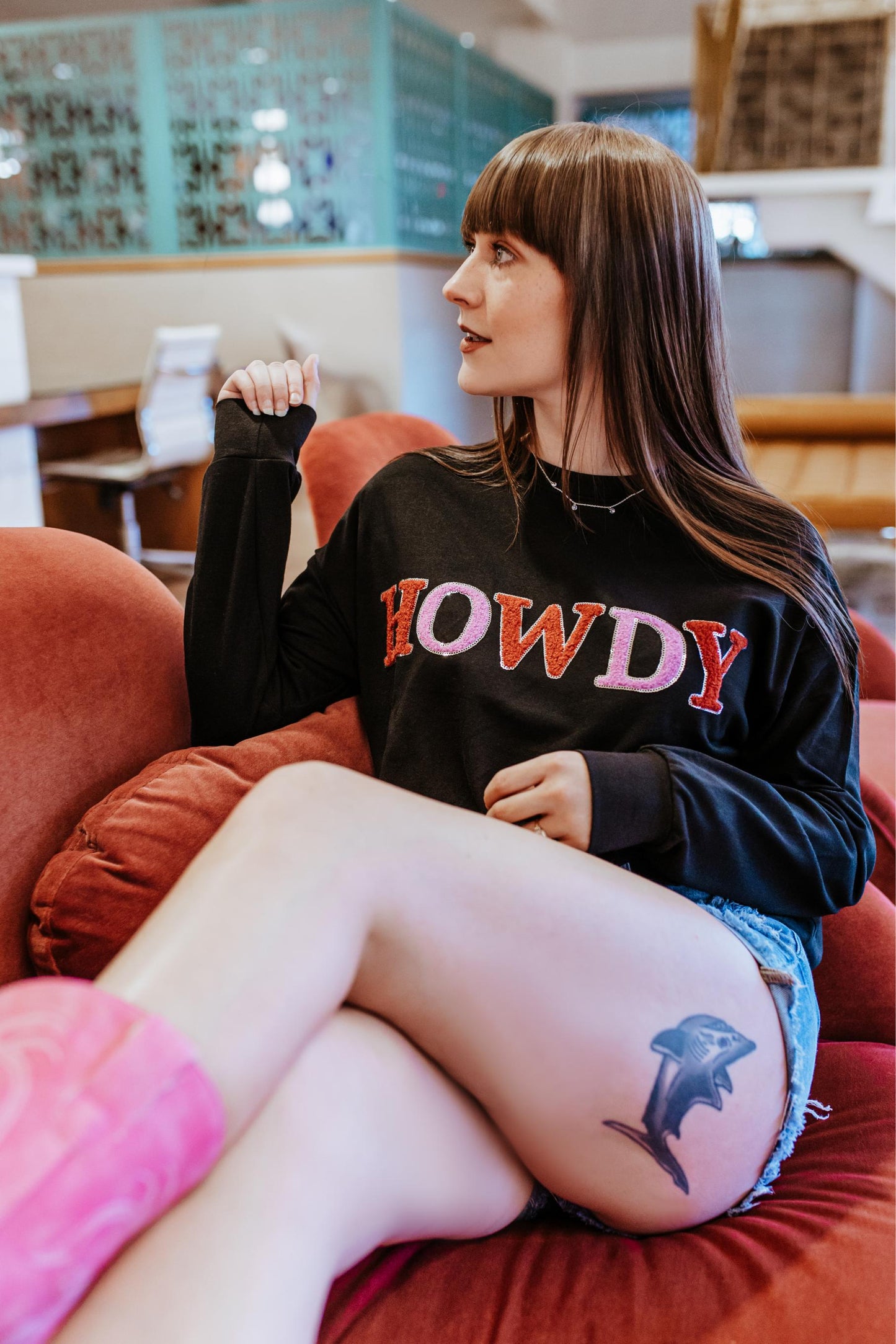 MK334 Cowgirl Embroidery Sequins Tee - Black