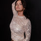 MK565 Gold Plaid Gold Foil LS Mesh Top
