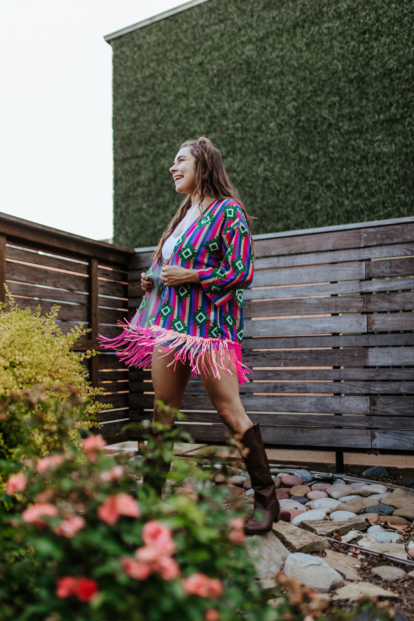 MK364 Guadalupe Sheer Aztec Kimono with Sequin Fringe