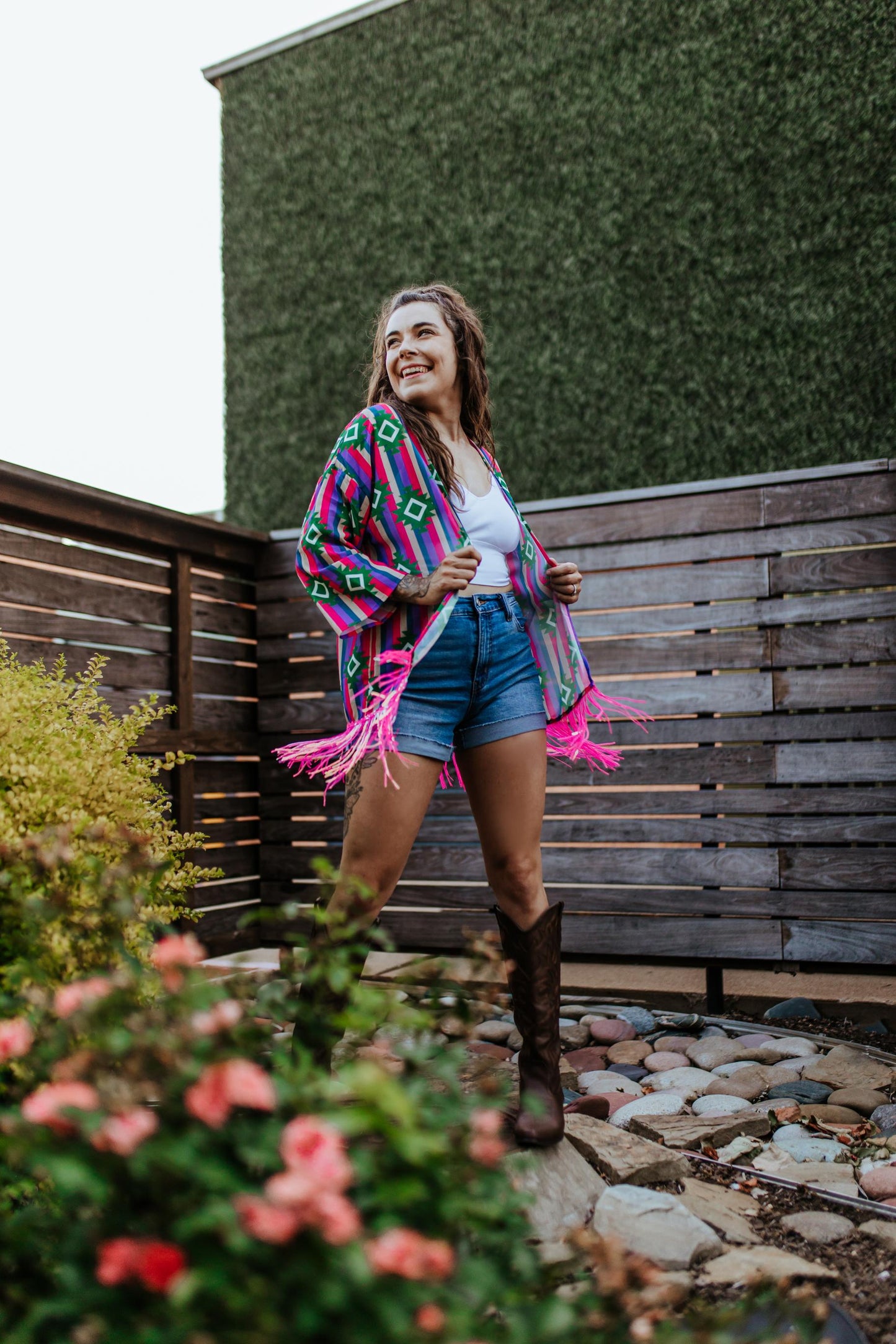 MK364 Guadalupe Sheer Aztec Kimono with Sequin Fringe