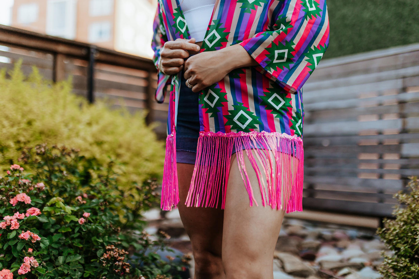 MK364 Guadalupe Sheer Aztec Kimono with Sequin Fringe