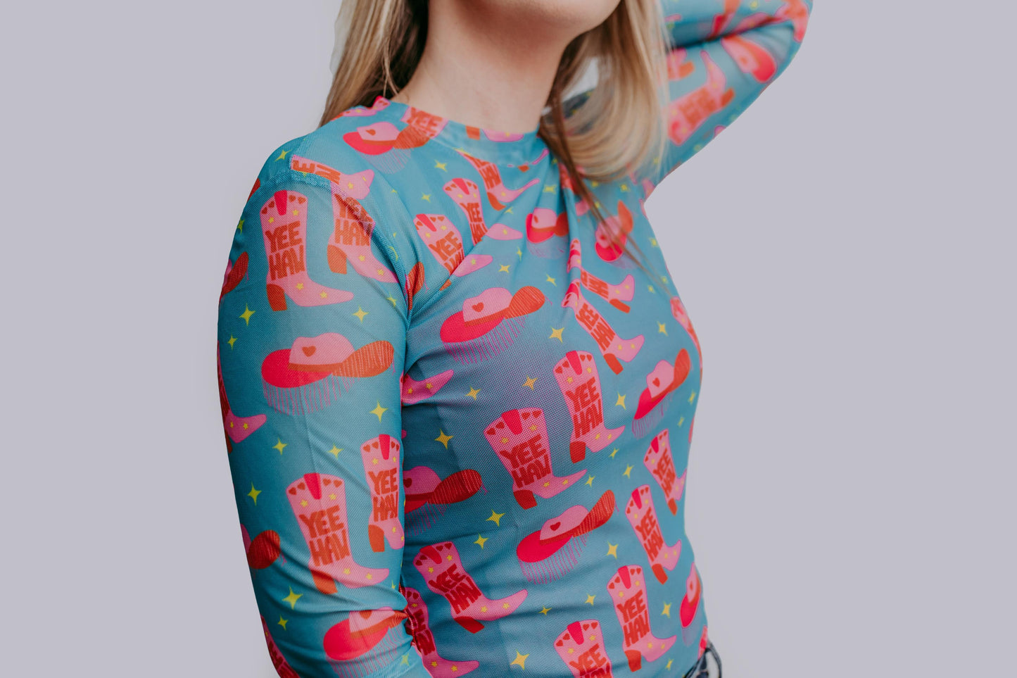 MK165 Yee Haw Long Sleeve Mesh Top - Multi
