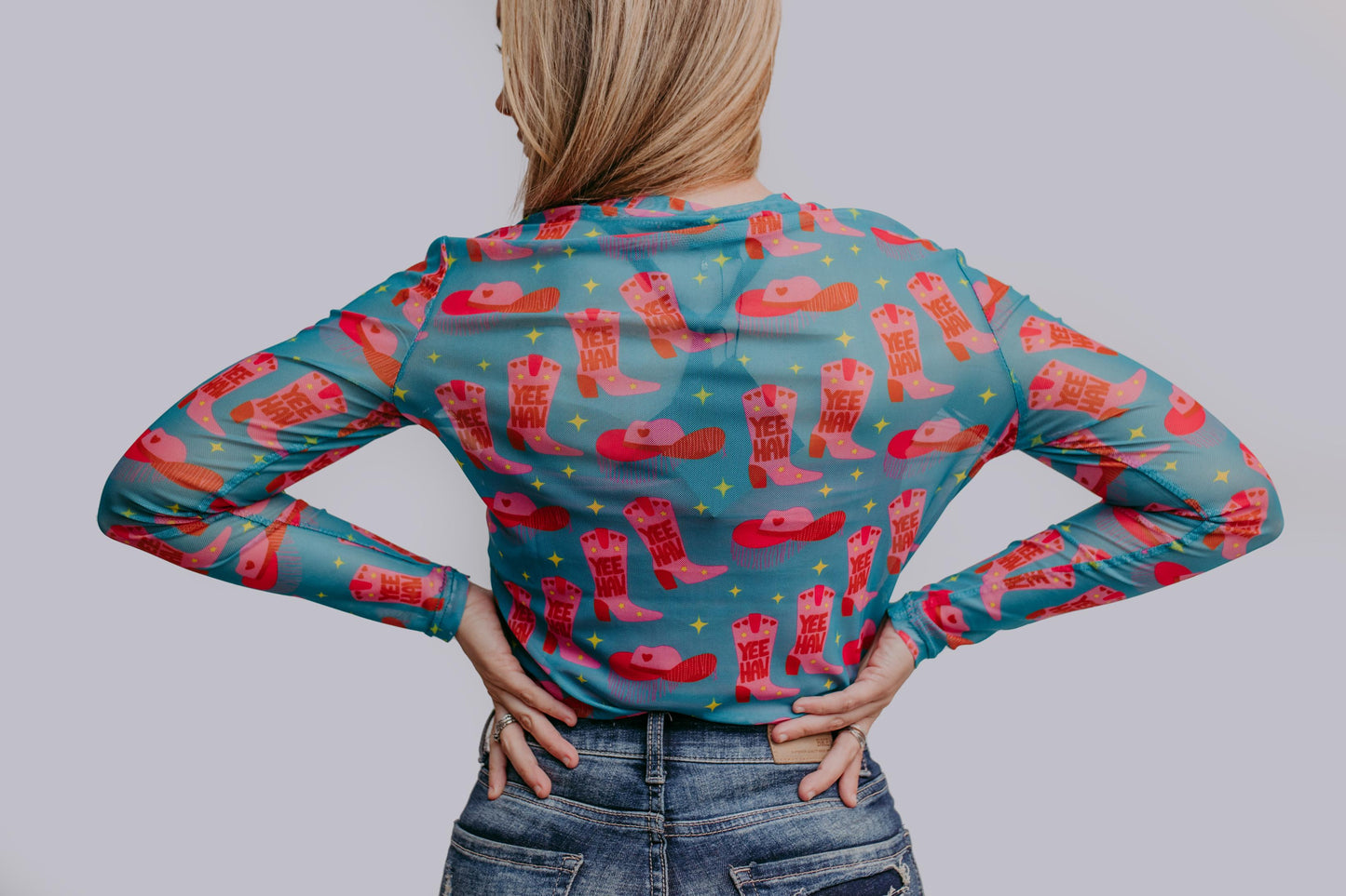 MK165 Yee Haw Long Sleeve Mesh Top - Multi