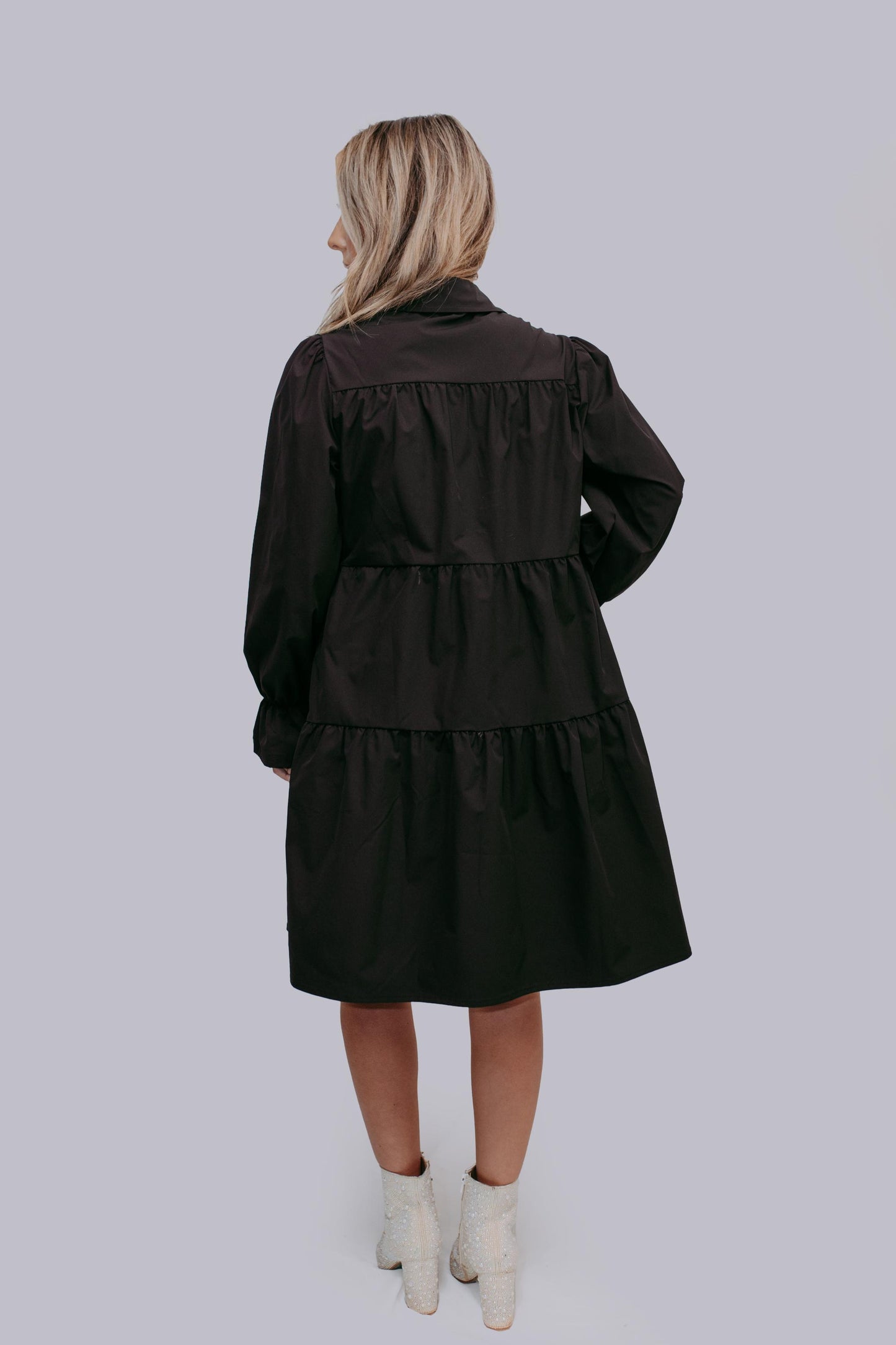 MK547 Sequins Bow Puff Sleeve Long Sleeve Dress