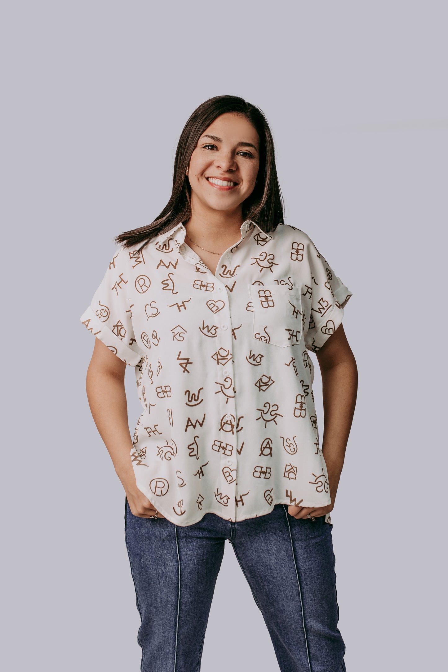 MK729 Branded Button Down Blouse