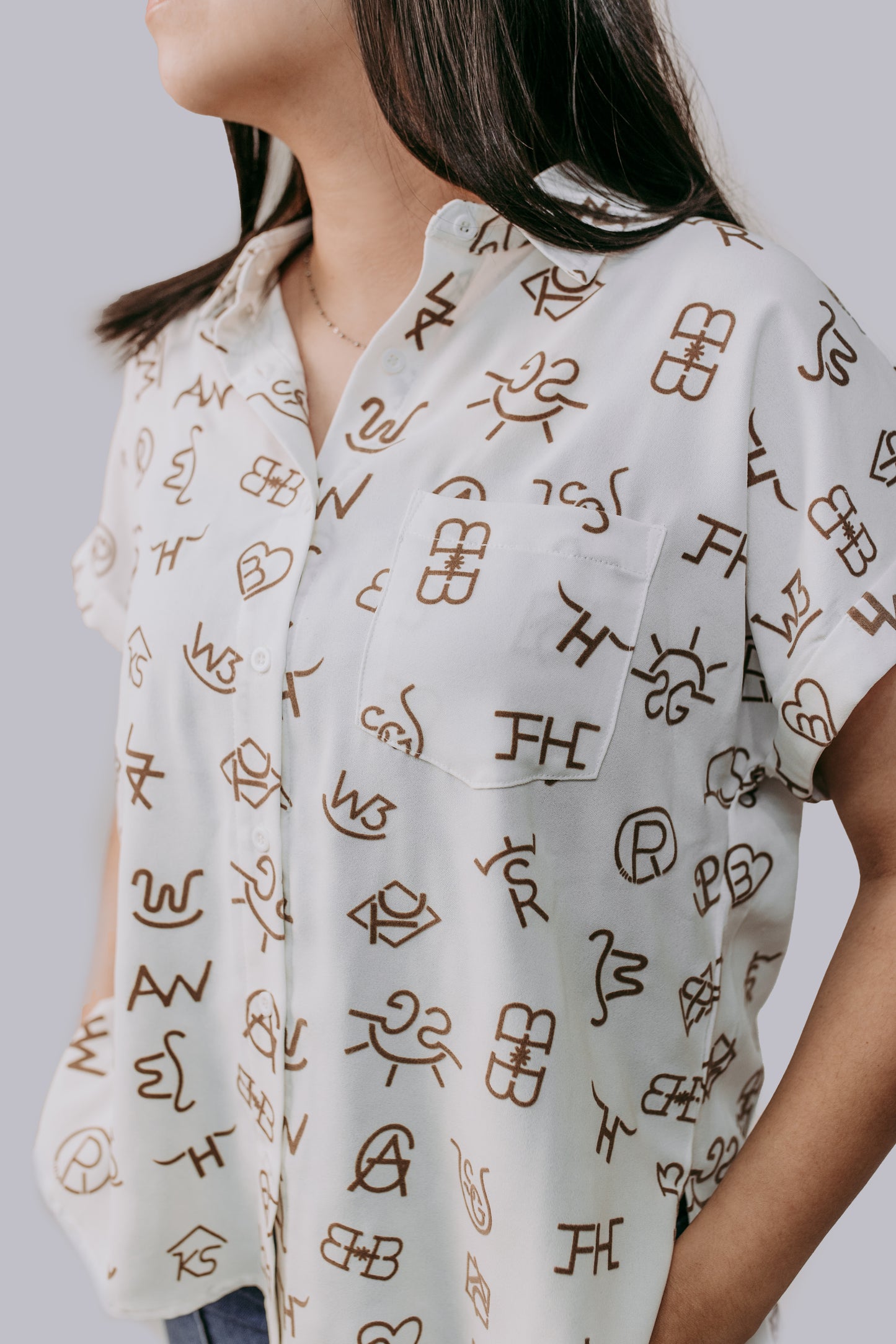 MK729 Branded Button Down Blouse