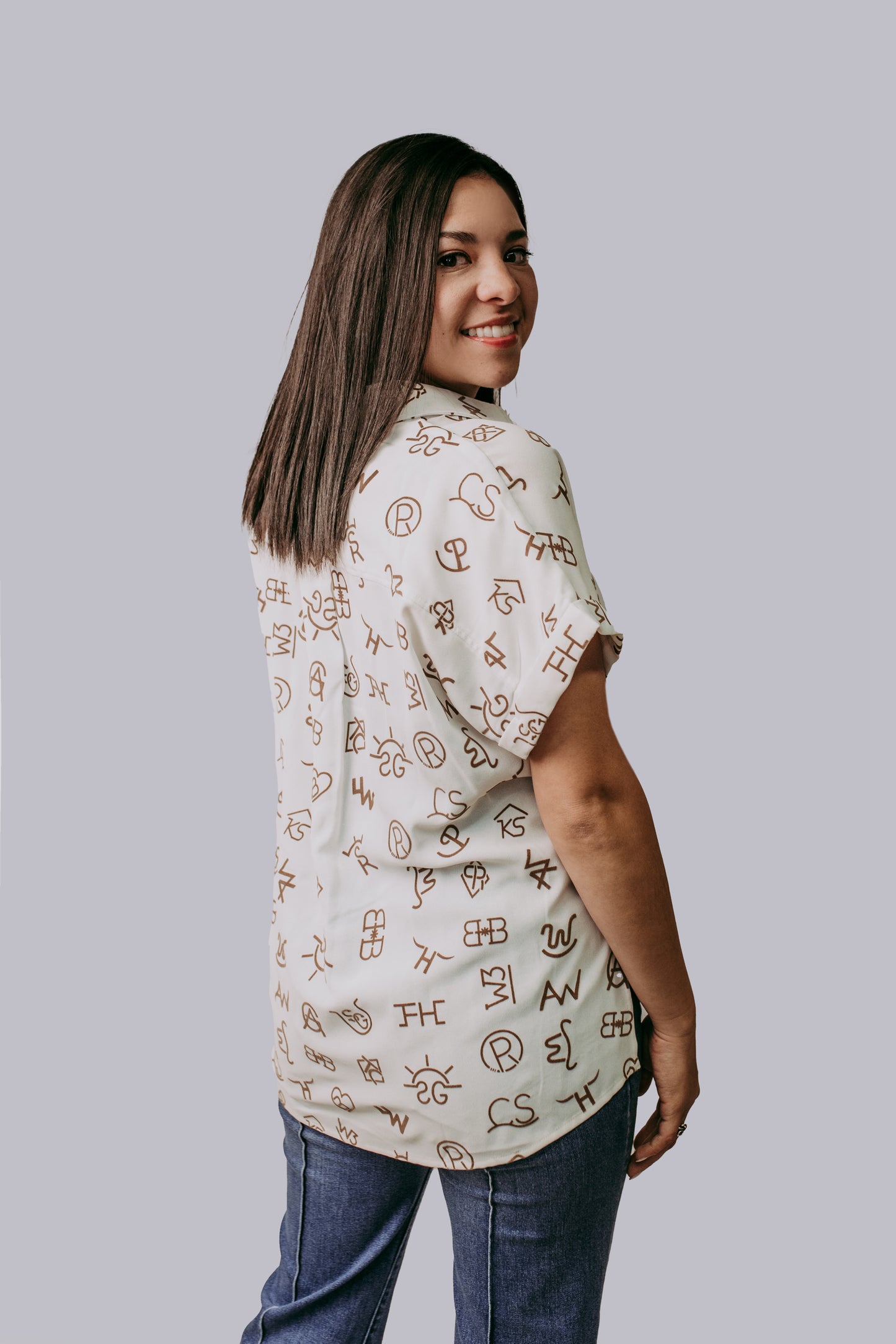 MK729 Branded Button Down Blouse