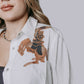 TZ76 Cut Out Embroidery Pearl Snap Button Down Shirt