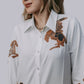 TZ76 Cut Out Embroidery Pearl Snap Button Down Shirt