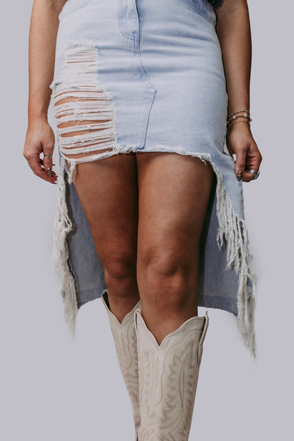 MK607 High Low Denim Maxi Skirt