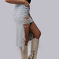 MK607 High Low Denim Maxi Skirt