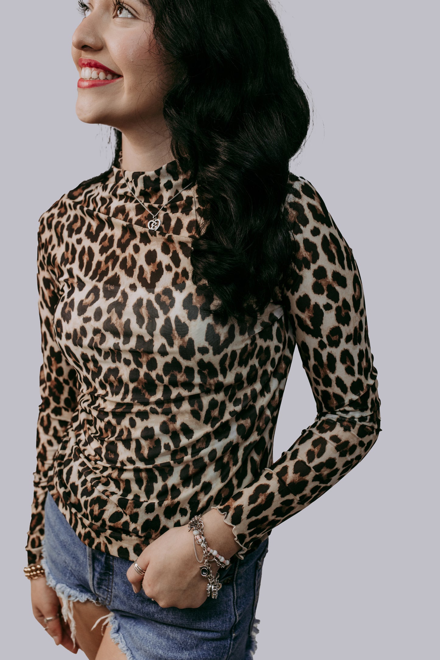 MK719 Leopard Print Mesh Top