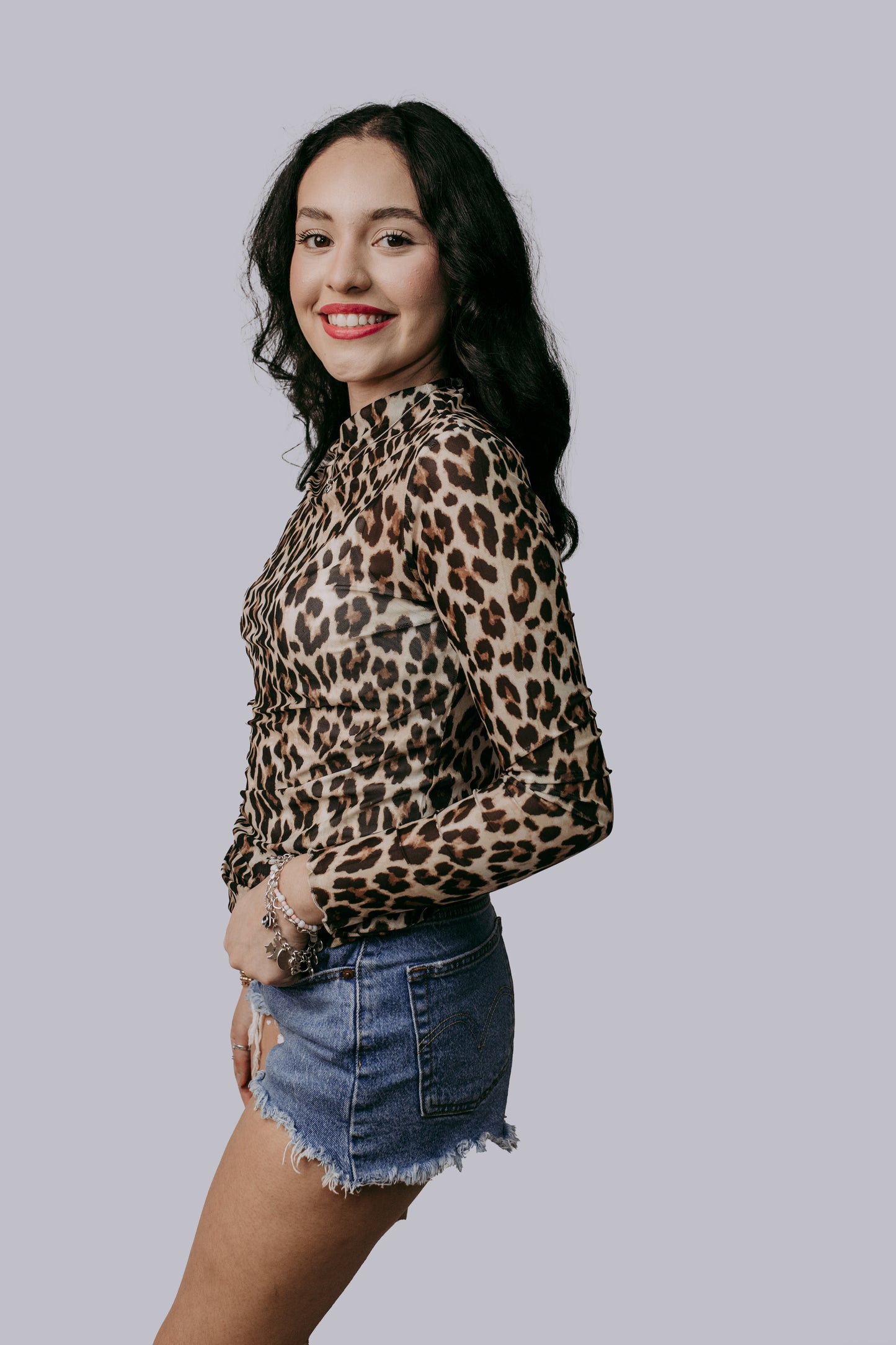 MK719 Leopard Print Mesh Top