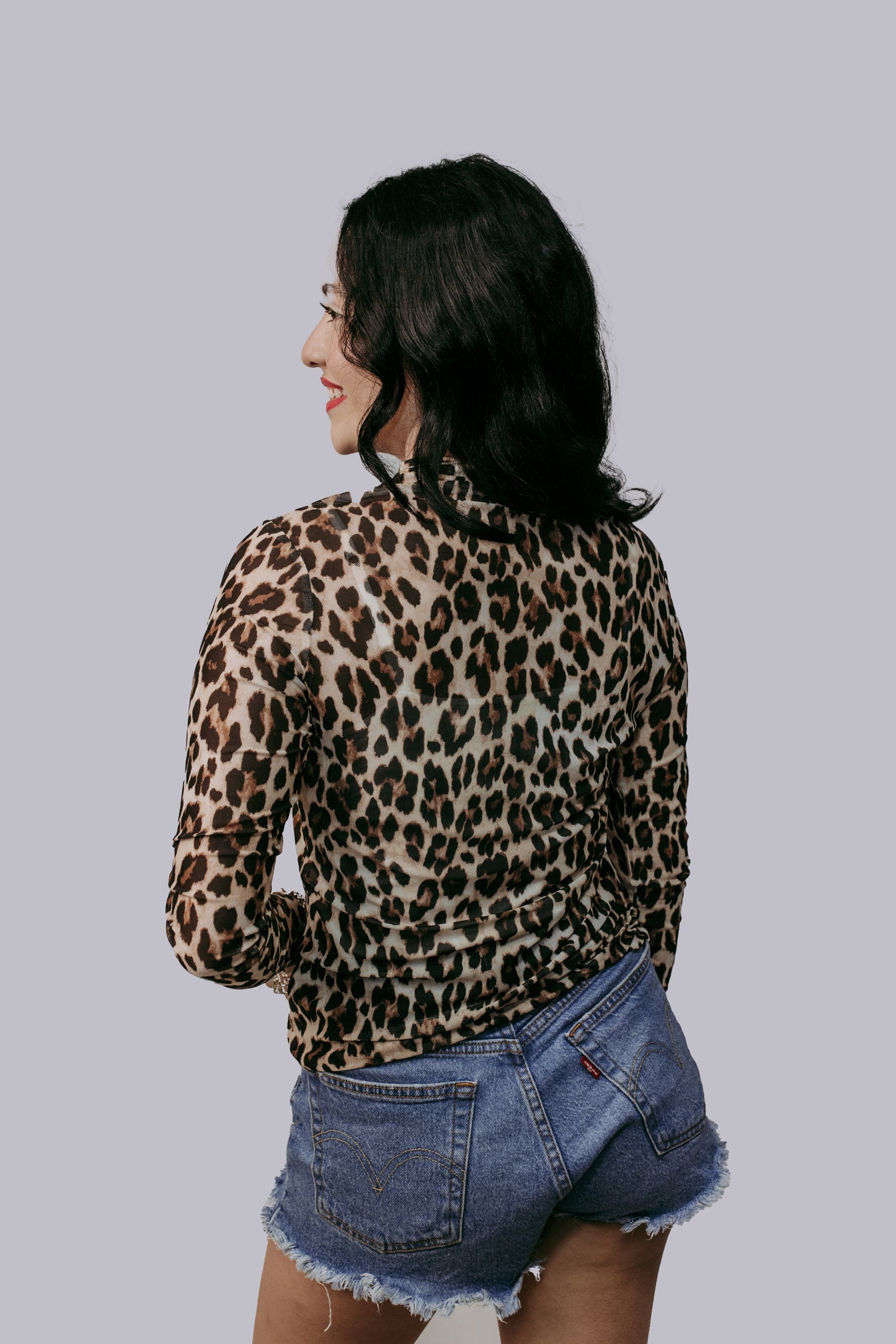 MK719 Leopard Print Mesh Top