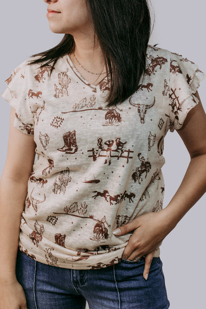 MK690 Western Darlin' Ruffle Sleeve Blouse