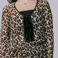 MK684 Leopard Front tie Mesh Blouse