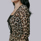 MK684 Leopard Front tie Mesh Blouse