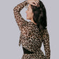 MK684 Leopard Front tie Mesh Blouse