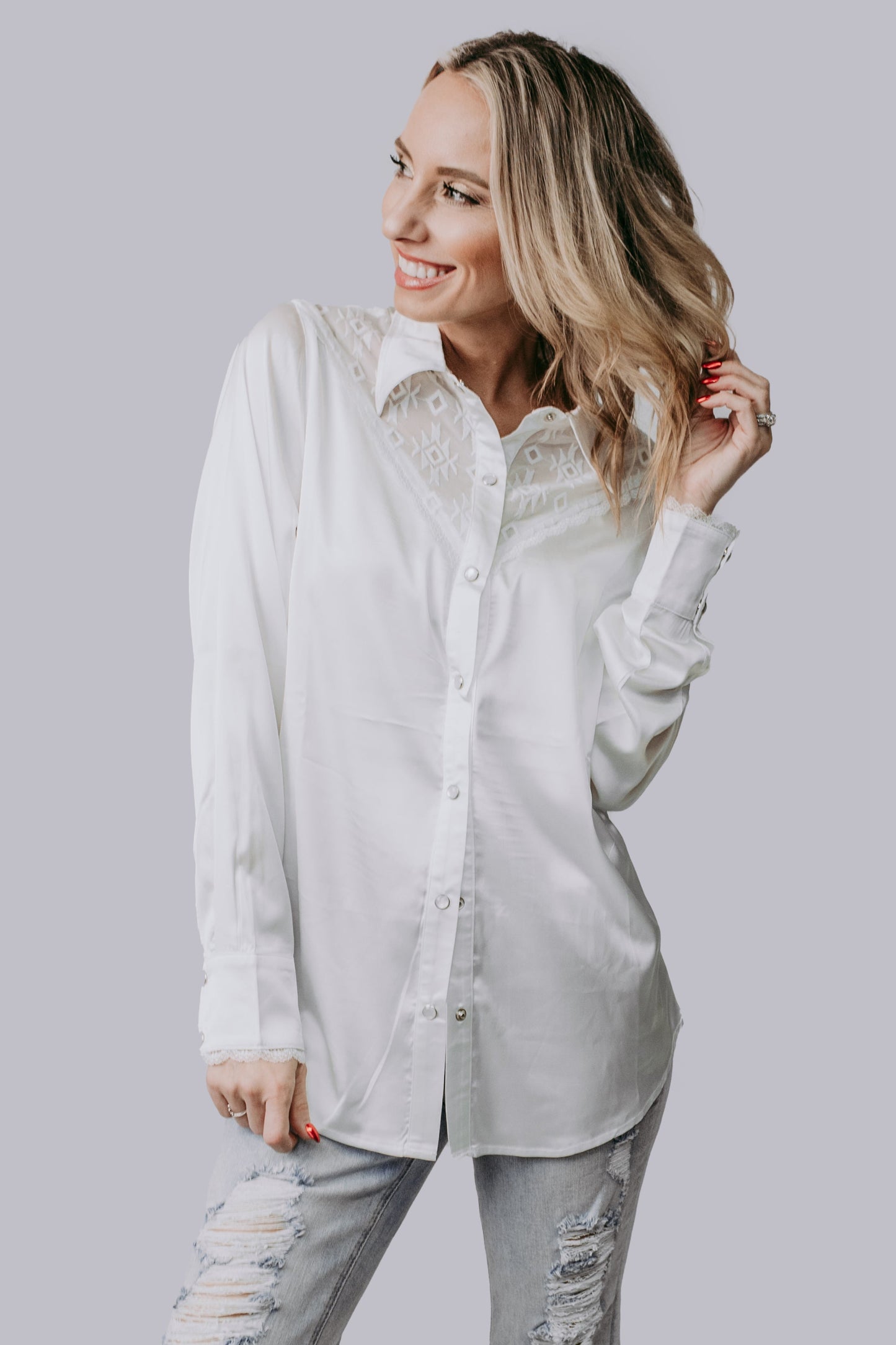 MK686 Aztec Lace Button down shirt