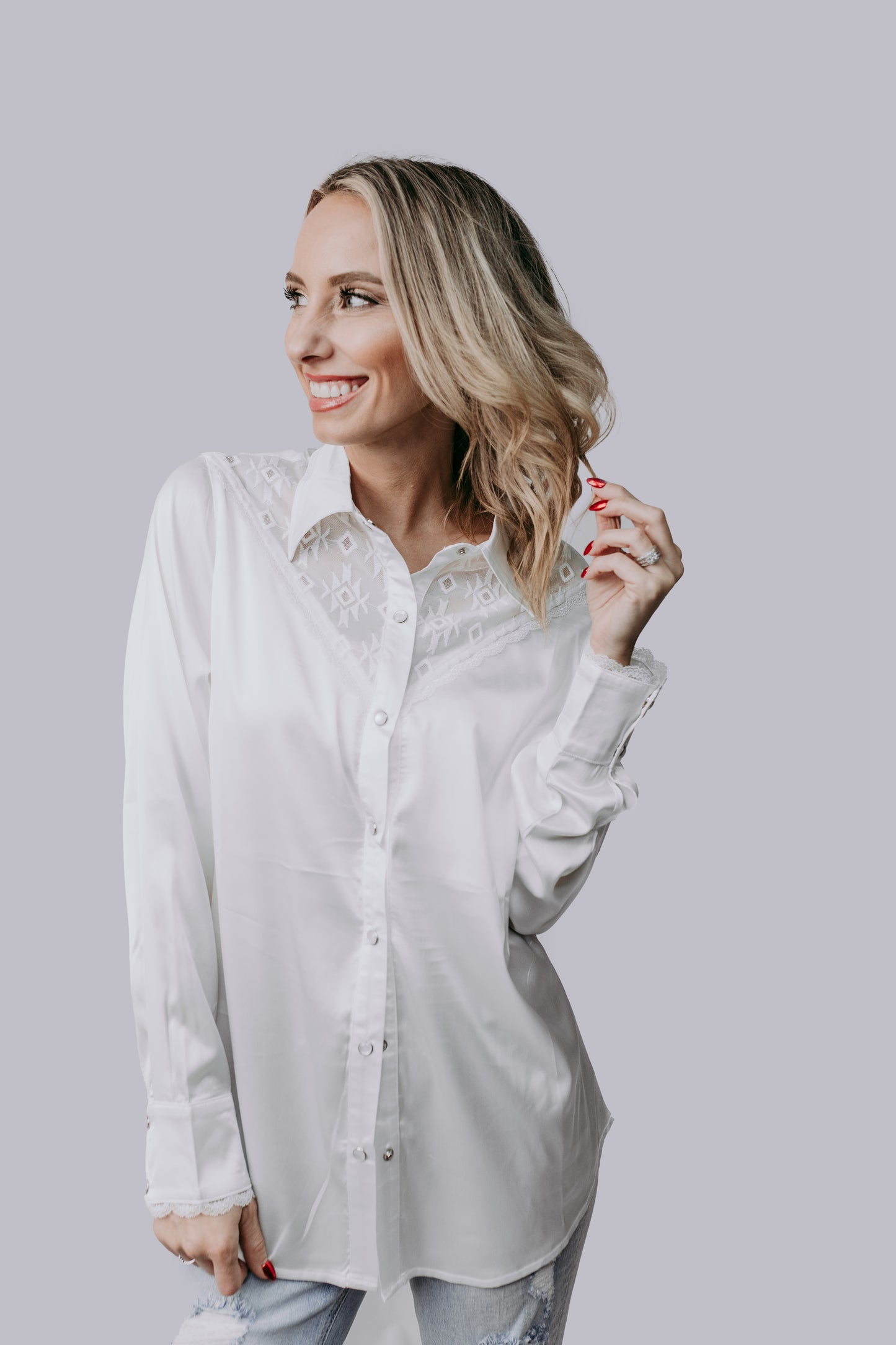MK686 Aztec Lace Button down shirt