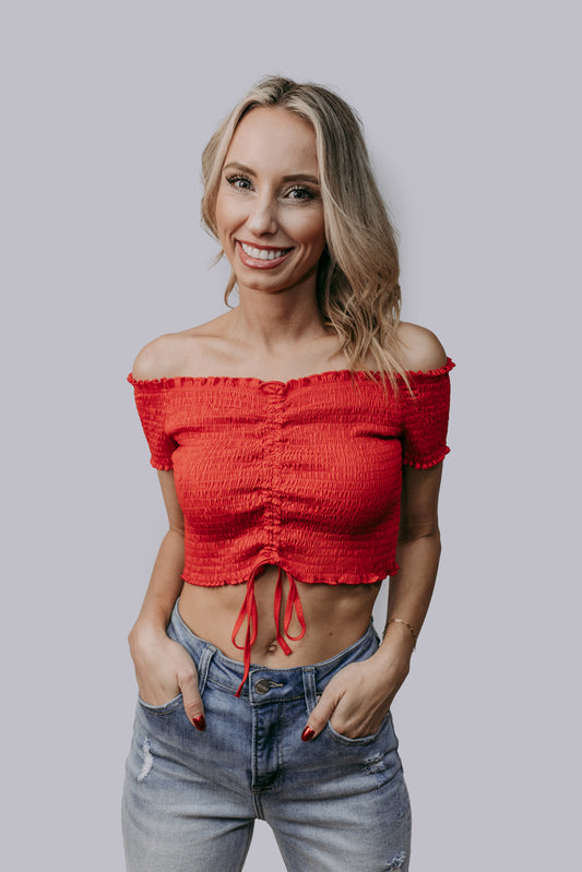 MK662 Front Tie Off Should Crop Top Red