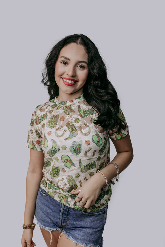 TZ64 Lucky Western Lace Top