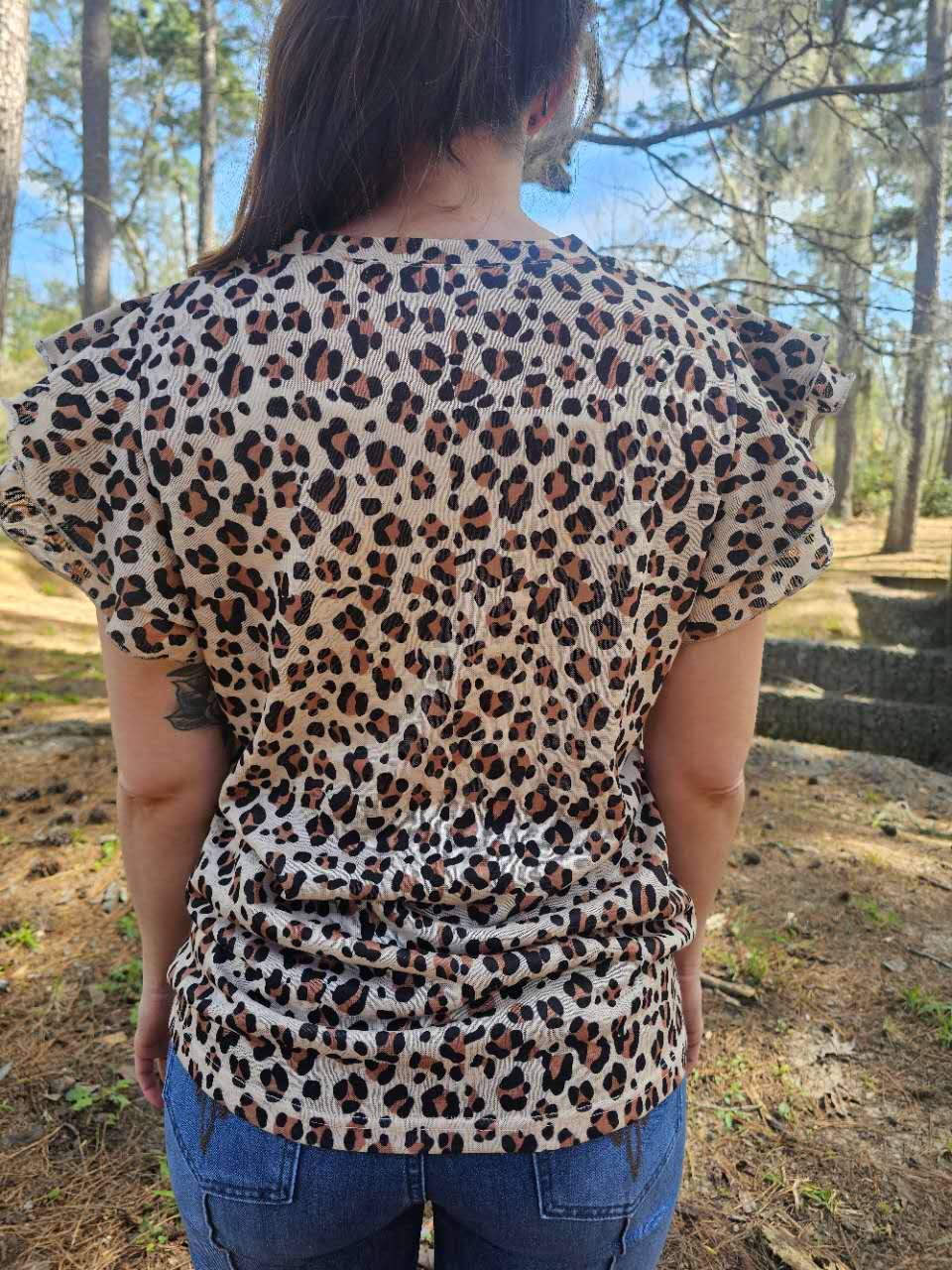 MK669 Leopard Print Ruffled Sleeve Blouse