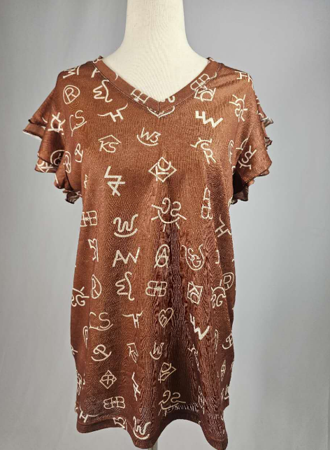 MK668 Branded Ruffled Sleeve Blouse