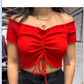 MK662 Front Tie Off Should Crop Top Red