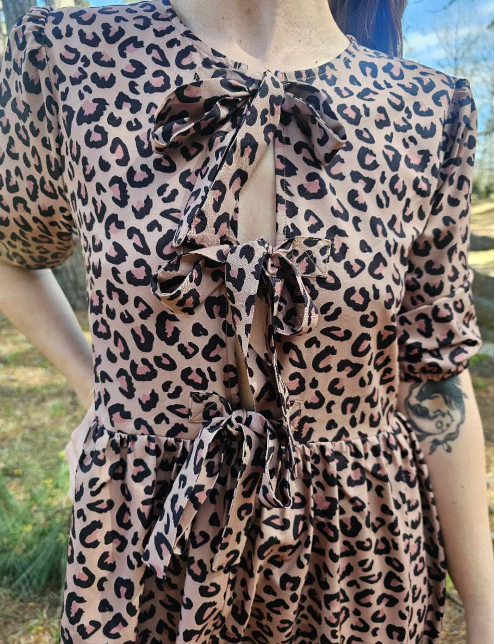 MK658 Leopard Front Bow Tie Dress