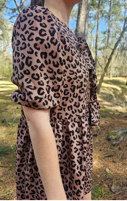 MK658 Leopard Front Bow Tie Dress