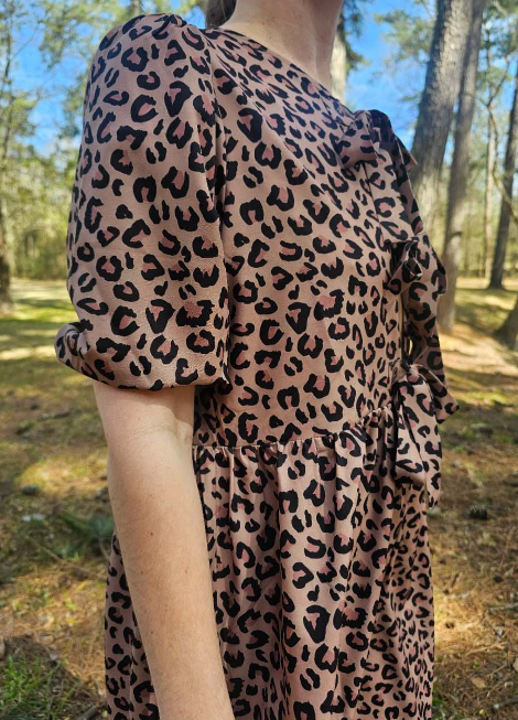 MK658 Leopard Front Bow Tie Dress