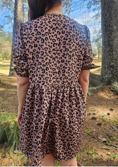 MK658 Leopard Front Bow Tie Dress