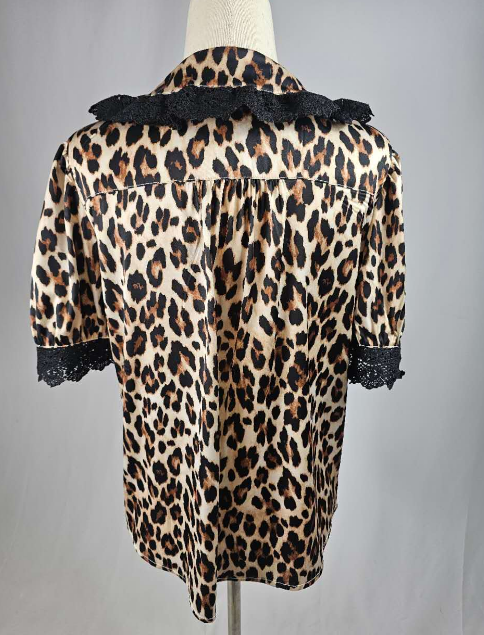 MK700 Leopard Lace Puff Sleeve Blouse