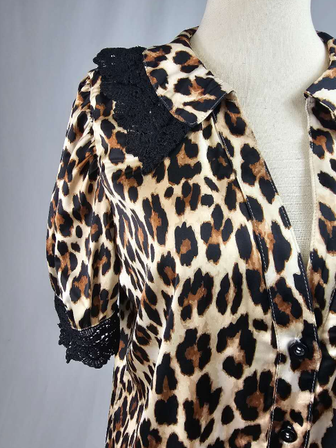 MK700 Leopard Lace Puff Sleeve Blouse