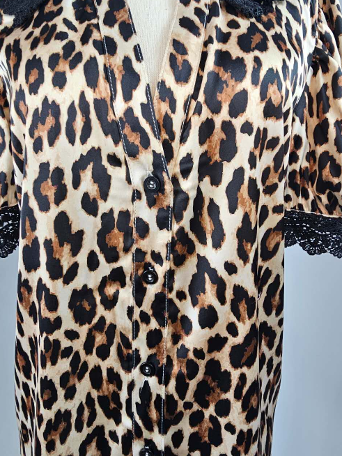 MK700 Leopard Lace Puff Sleeve Blouse
