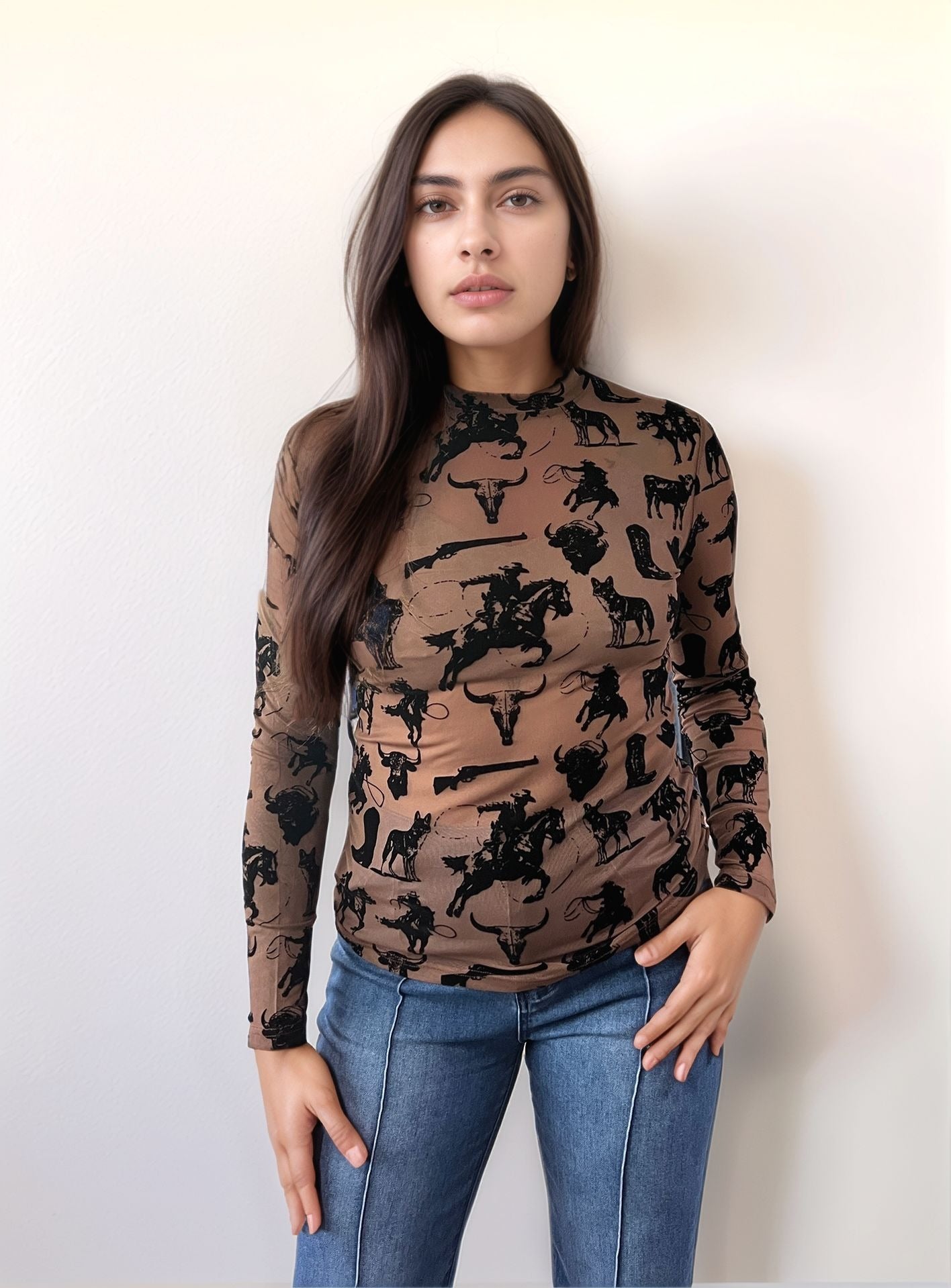 TZ105 Buffalo Dreams Velvet Mesh Top