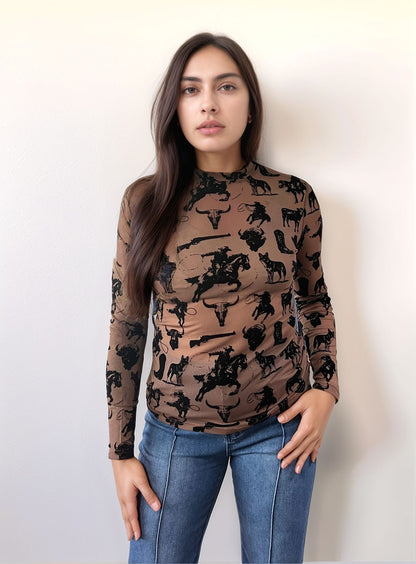 TZ105 Buffalo Dreams Velvet Mesh Top