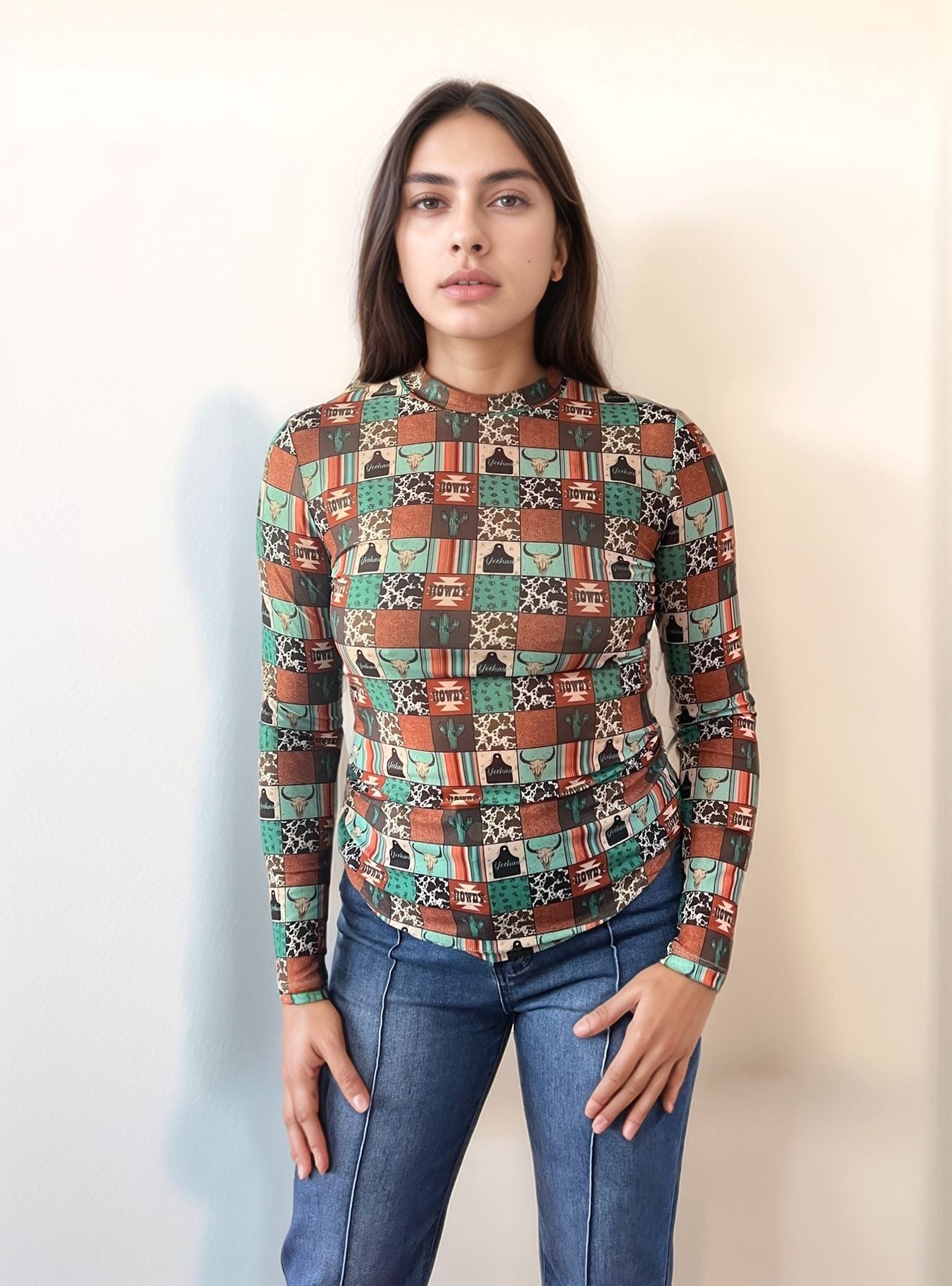 MK715 Western Checkered Mesh Top